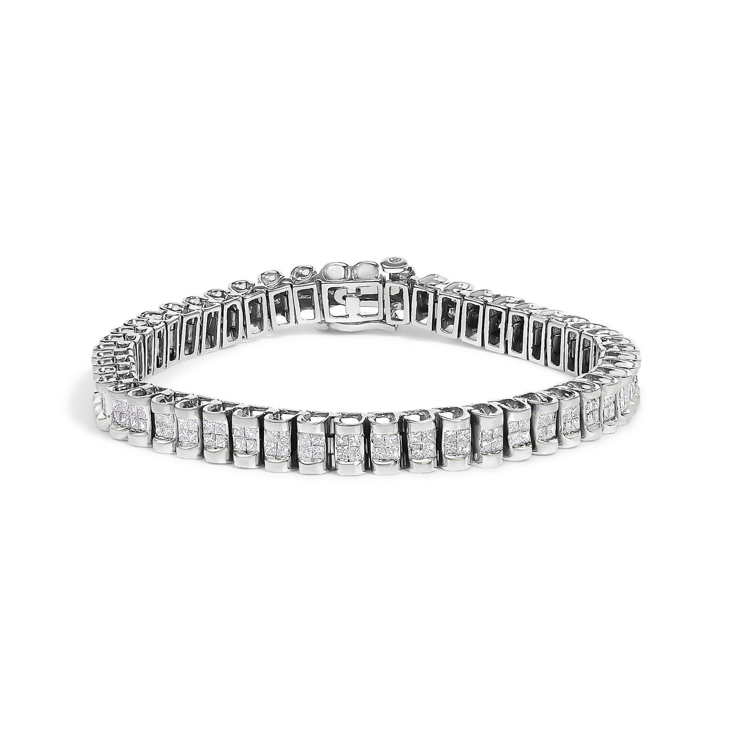 14K Gold 3.0 Cttw Princess Cut Quad Invisible Set Tennis Bracelet (H-I Color, SI1-SI2 Clarity) - 7”