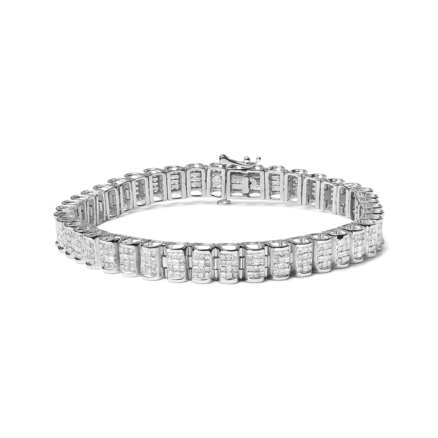 14K Gold 5.00 Cttw Square Princess Cut White Diamond Rectangular Invisible Set Link Tennis Bracelet (H-I Color, SI2-I1 Clarity) - 7.5” Inches