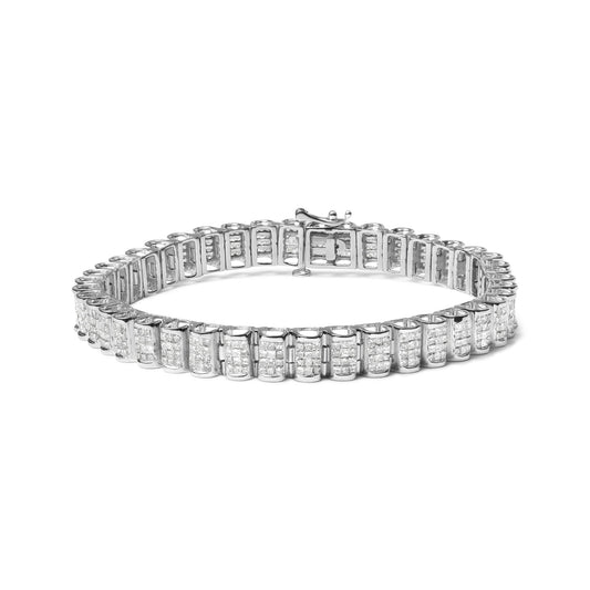 14K Gold 5.00 Cttw Square Princess Cut White Diamond Rectangular Invisible Set Link Tennis Bracelet (H-I Color, SI2-I1 Clarity) - 7.5” Inches
