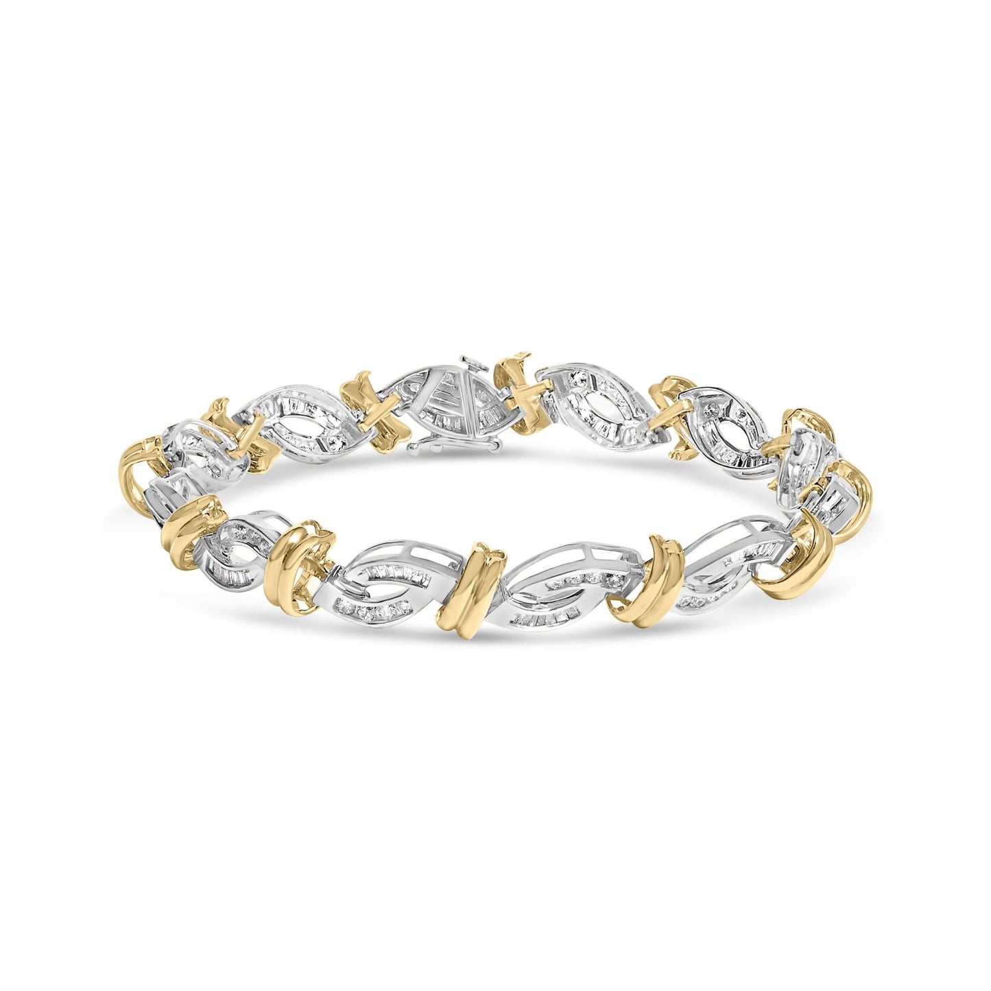 14k Two Toned Gold 2.00 Cttw Diamond Bypass and Swirl Link Bracelet (H-I Color, SI1-SI2 Clarity) - 7" Inches