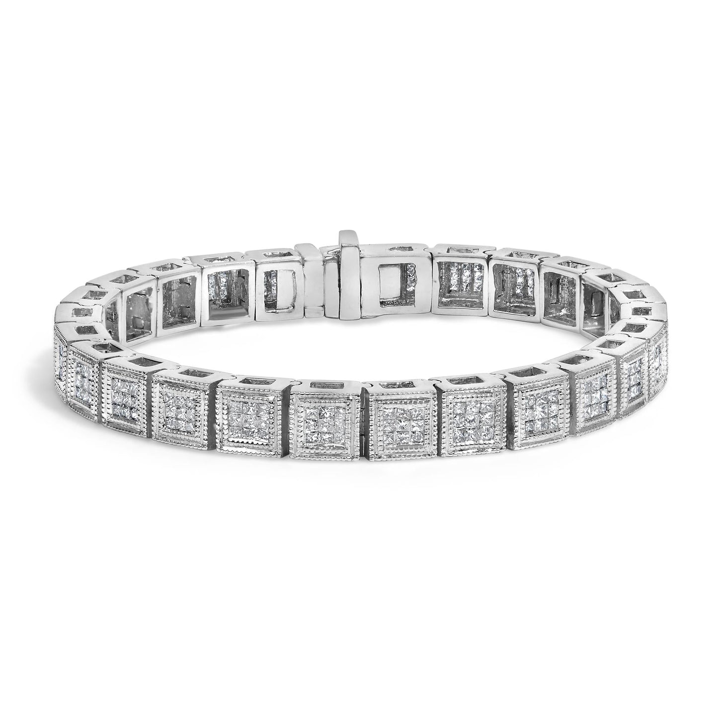 14K White Gold 2 1/5 Cttw Princess Diamond Box Link with Milgrain Tennis Bracelet (H-I Color, SI1-SI2 Clarity) - 6" Inches