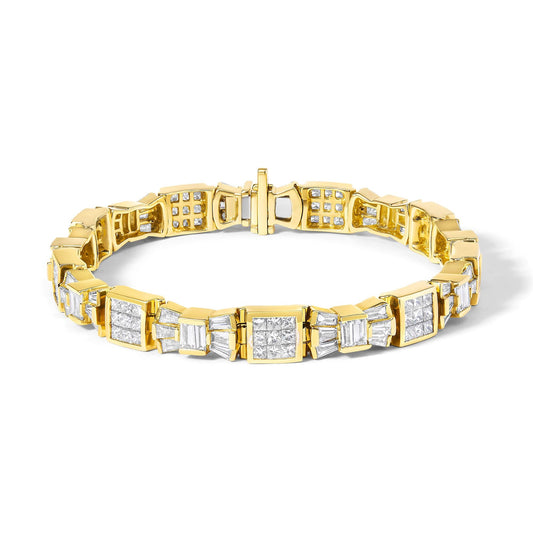 14K Yellow Gold 9.0 Cttw Diamond Alternating Bow and Box Link Bracelet (G-H Color, VS1-VS2 Clarity)- 7"