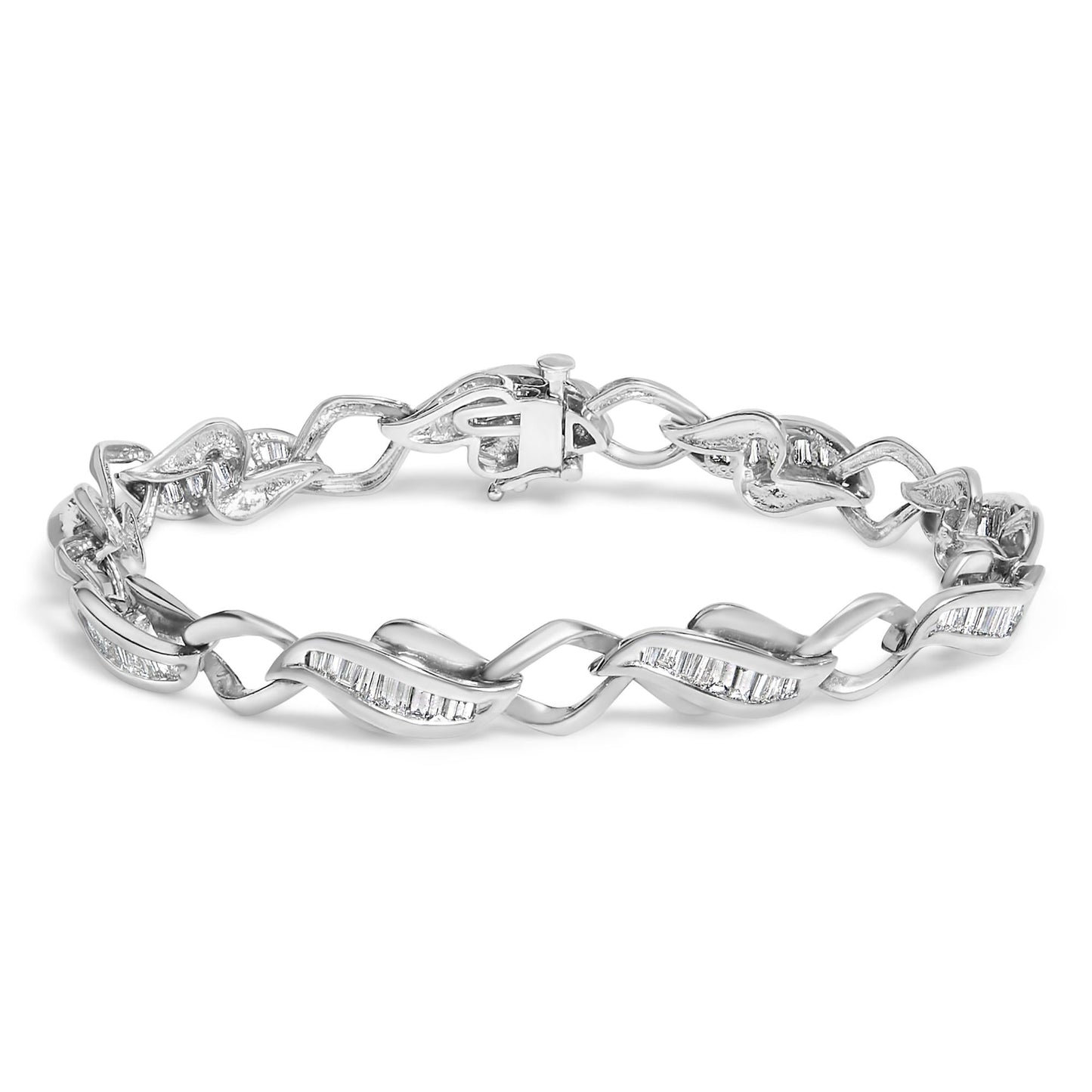 Platinum 2 1/5 Cttw Baguette Diamond Channel Link Bracelet (H-I Color, SI1-SI2 Clarity) - 7" Inches