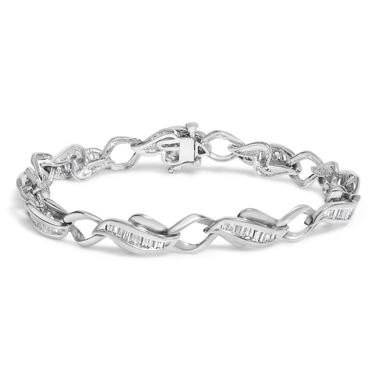 Platinum 2 1/5 Cttw Baguette Diamond Channel Link Bracelet (H-I Color, SI1-SI2 Clarity) - 7" Inches