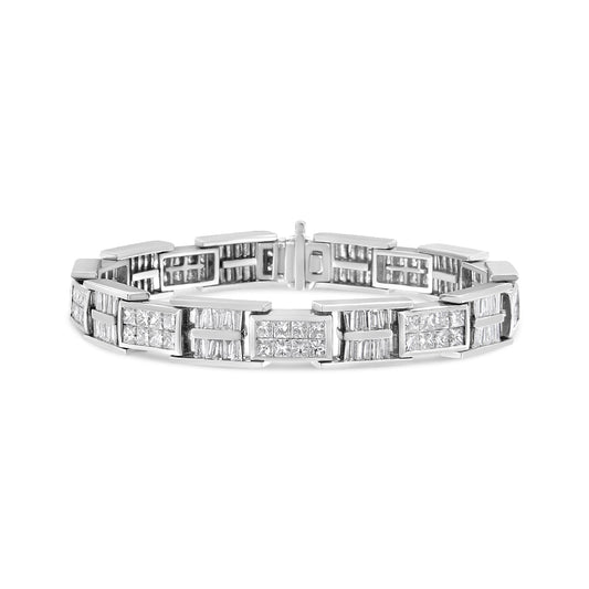 14K White Gold 10 5/8 Cttw Diamond Panel Link Bracelet  - 7" Inches