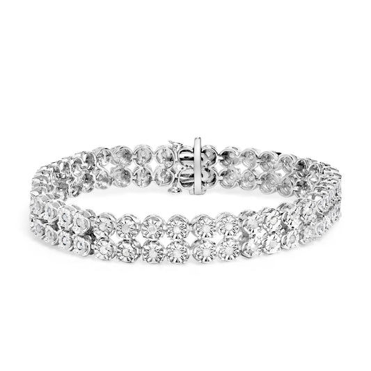 .925 Sterling Silver 2.0 Cttw Miracle Set Diamond 2 Row Link Bracelet - 7" Inches
