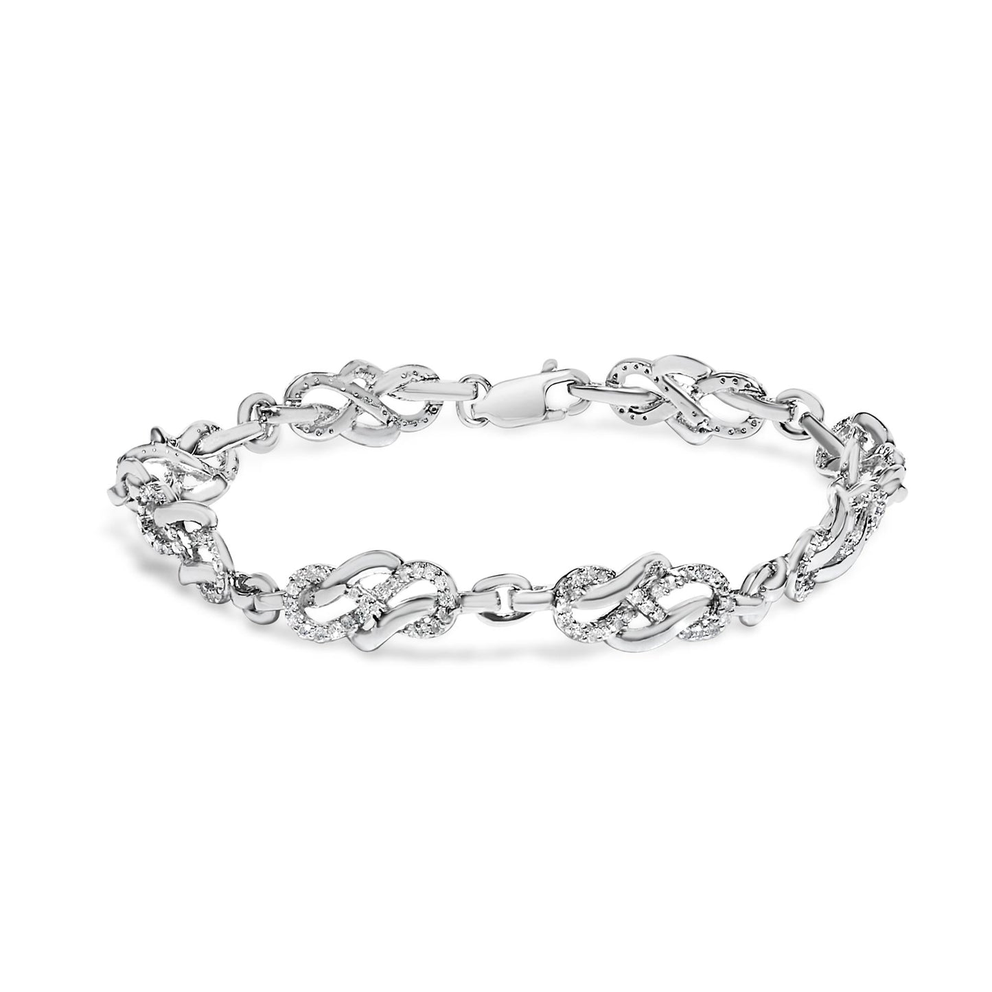 .925 Sterling Silver 1.0 Cttw Diamond Infinity Loop and Swirl Link Bracelet (I-J Color, I2-I3 Clarity) - 7.25" Inches