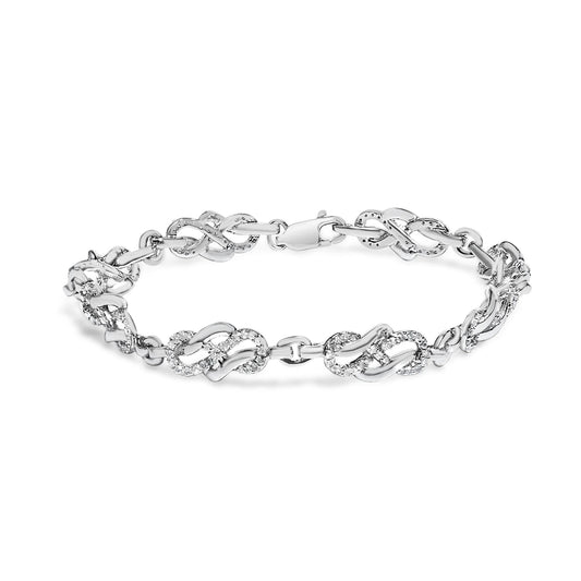 .925 Sterling Silver 1.0 Cttw Diamond Infinity Loop and Swirl Link Bracelet (I-J Color, I2-I3 Clarity) - 7.25" Inches