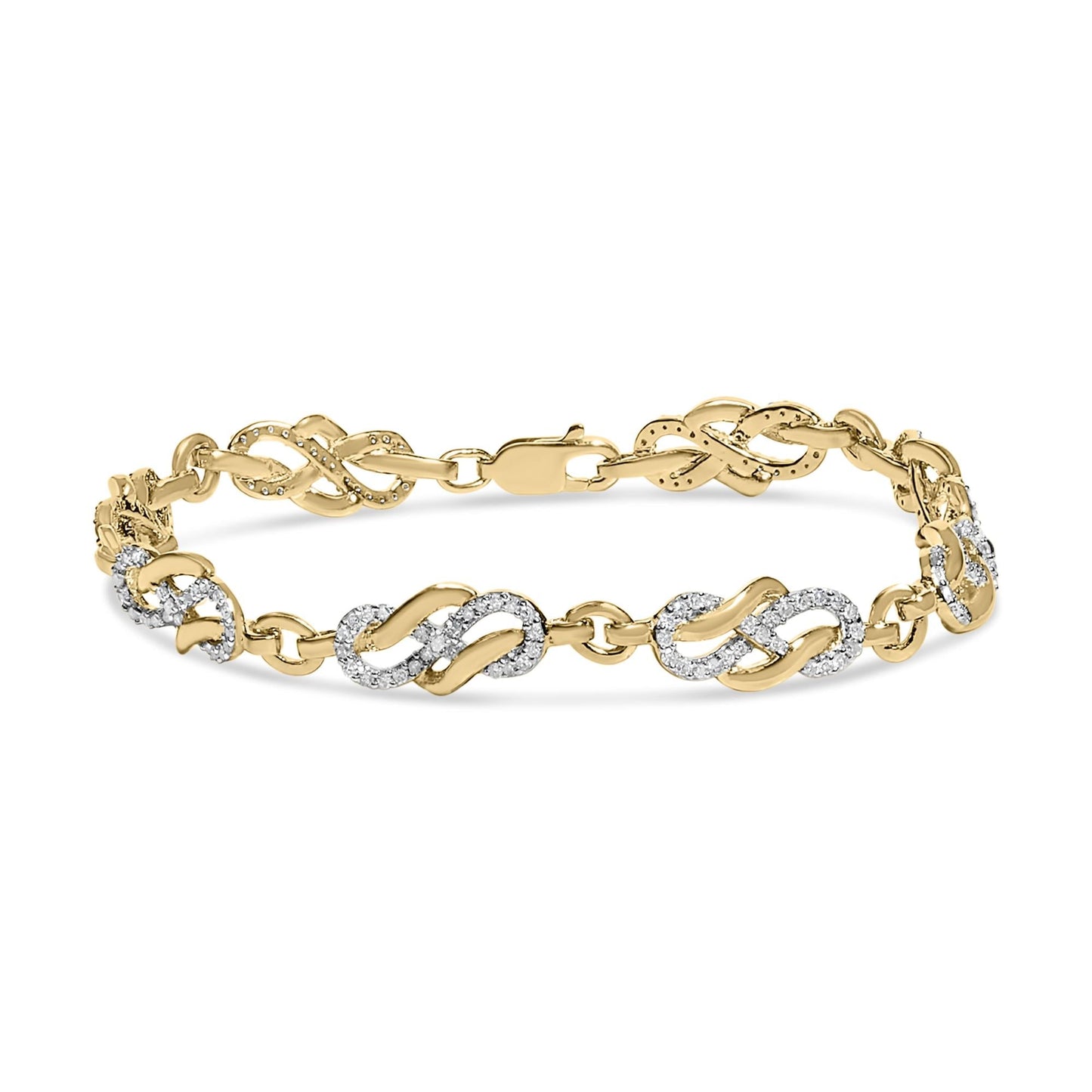 14K Yellow Gold Plated .925 Sterling Silver 1.0 Cttw Diamond Infinity Loop and Swirl Link Bracelet