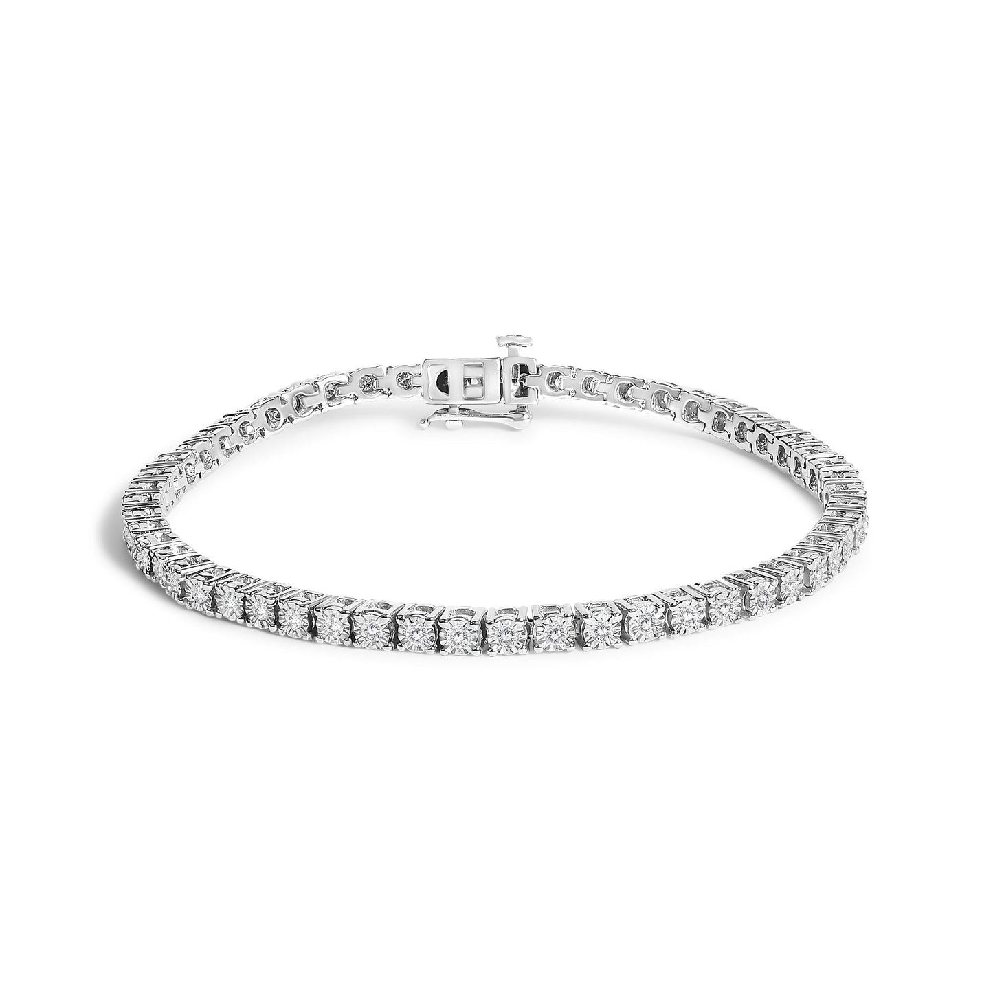 14K White Gold 3.0 Cttw Lab Grown Diamond Illusion-Set Miracle Plate Tennis Bracelet (F-G Color, VS1-VS2 Clarity) - Size 7.25"