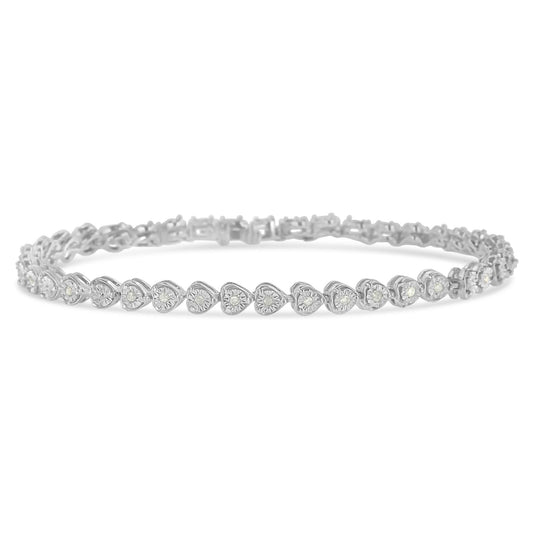 Sterling Silver Diamond Heart Tennis Link Bracelet (1/4 cttw, I-J Color, I3 Clarity)