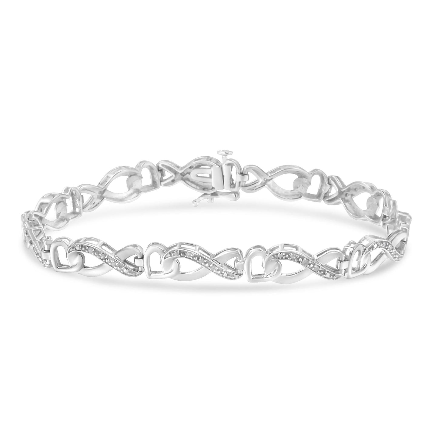 .925 Sterling Silver 1/5 Cttw Diamond 7” Infinity Heart Tennis Bracelet (H-I Color, I2-I3 Clarity)