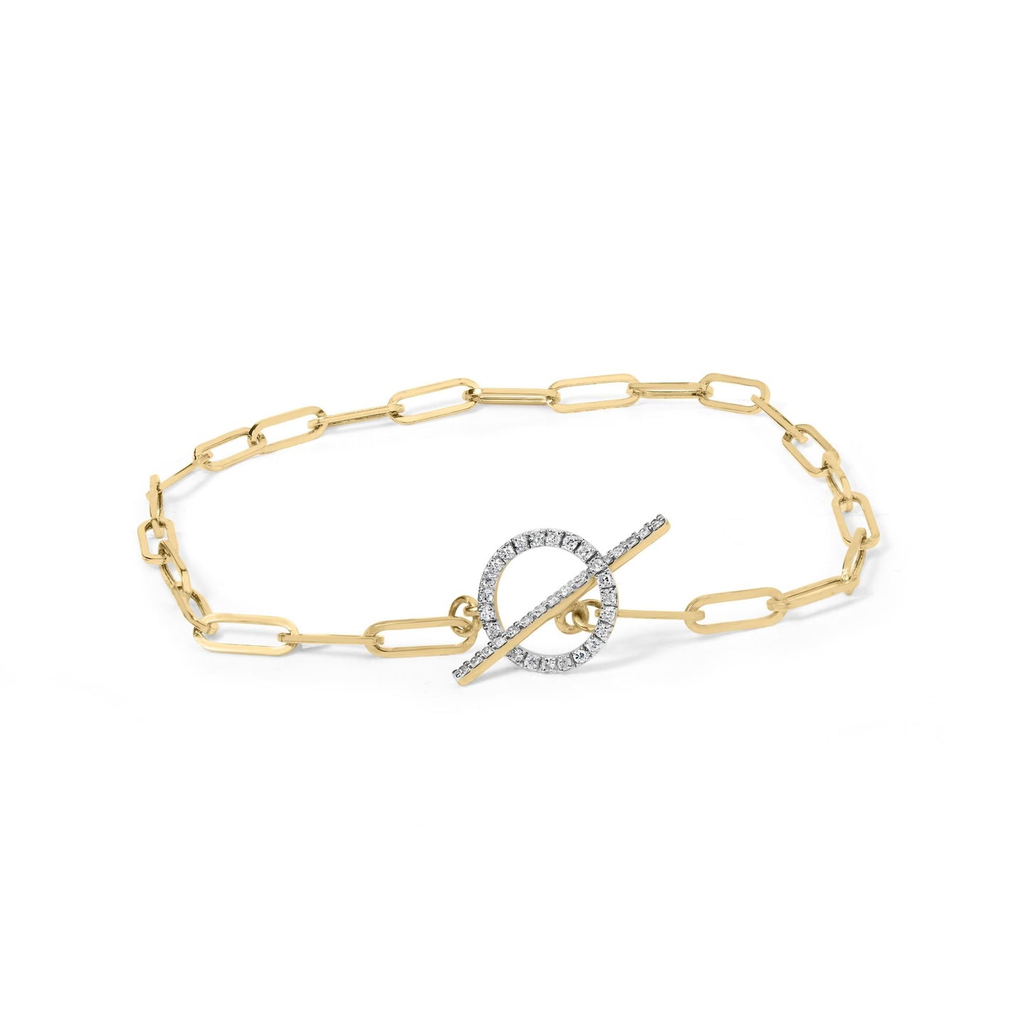 14KT Yellow Gold 1/4ct Cttw Diamond Bar and Hoop Toggle Paperclip Chain Bracelet (I-J Color, I1-I2 Clarity) - 7.25"