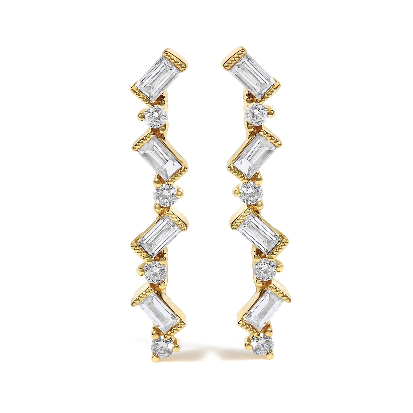 14K Yellow Gold 1/2 Cttw Diamond Zig Zag Drop Earrings (I-J Color, SI2-I1 Clarity)