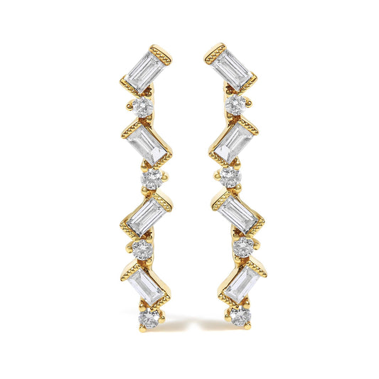 14K Yellow Gold 1/2 Cttw Diamond Zig Zag Drop Earrings (I-J Color, SI2-I1 Clarity)