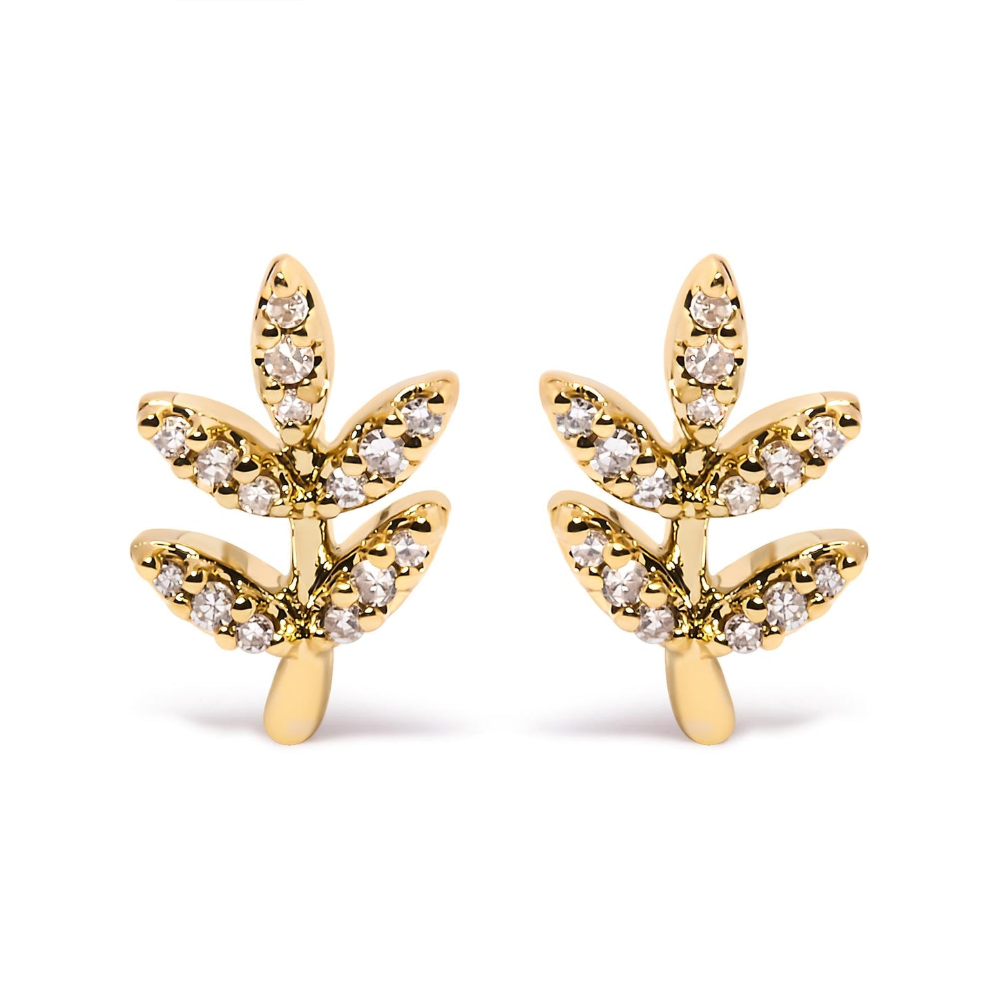 10K Yellow Gold 1/10 Cttw Diamond Accented Leaf and Branch Stud Earrings (H-I Color, I1-I2 Clarity)