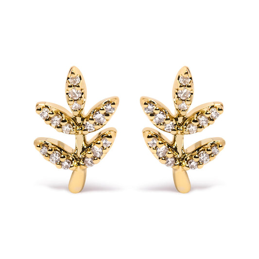 10K Yellow Gold 1/10 Cttw Diamond Accented Leaf and Branch Stud Earrings (H-I Color, I1-I2 Clarity)
