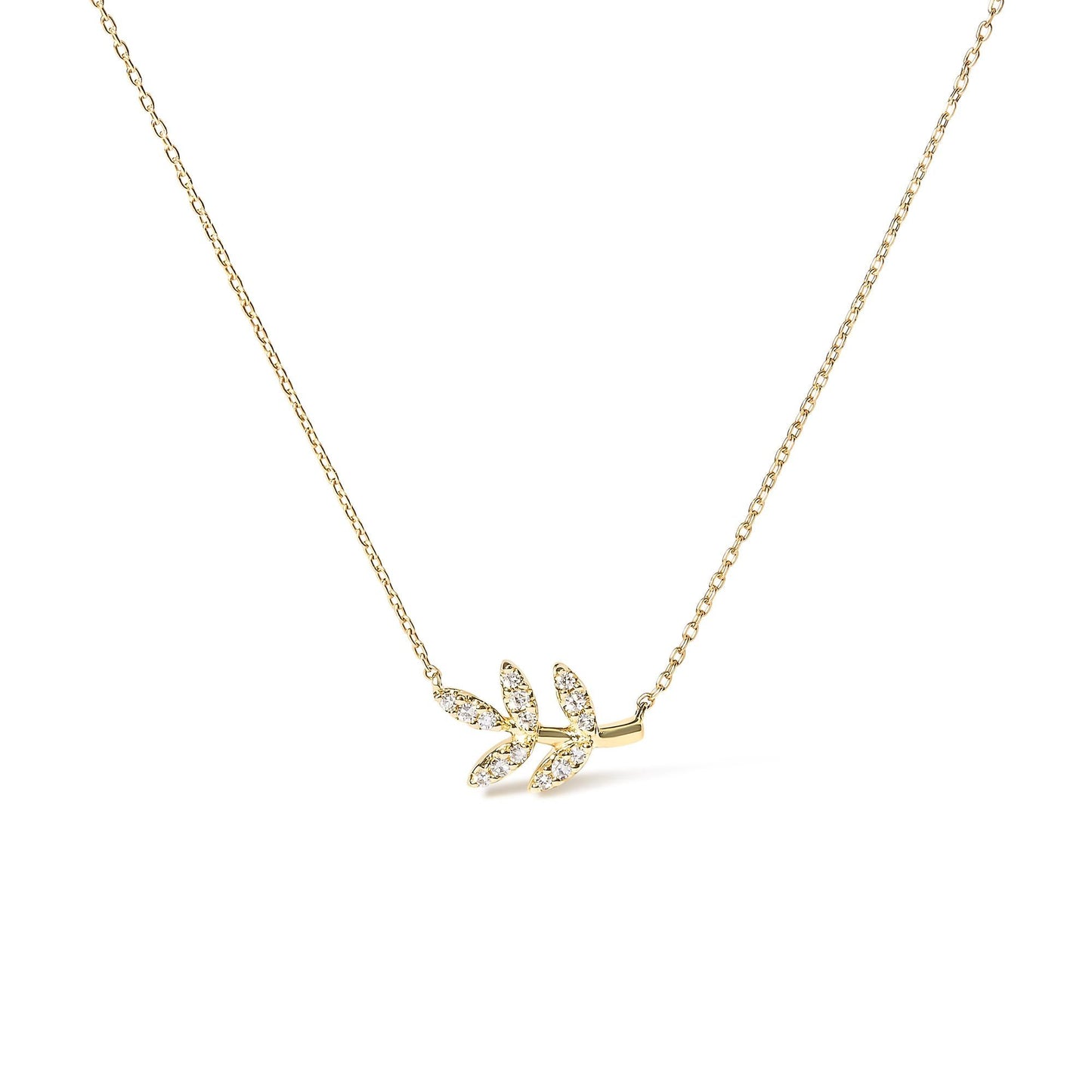 10K Yellow Gold 1/10 Cttw Diamond Leaf and Branch 18" Pendant Necklace (H-I Color, I1-I2 Clarity)