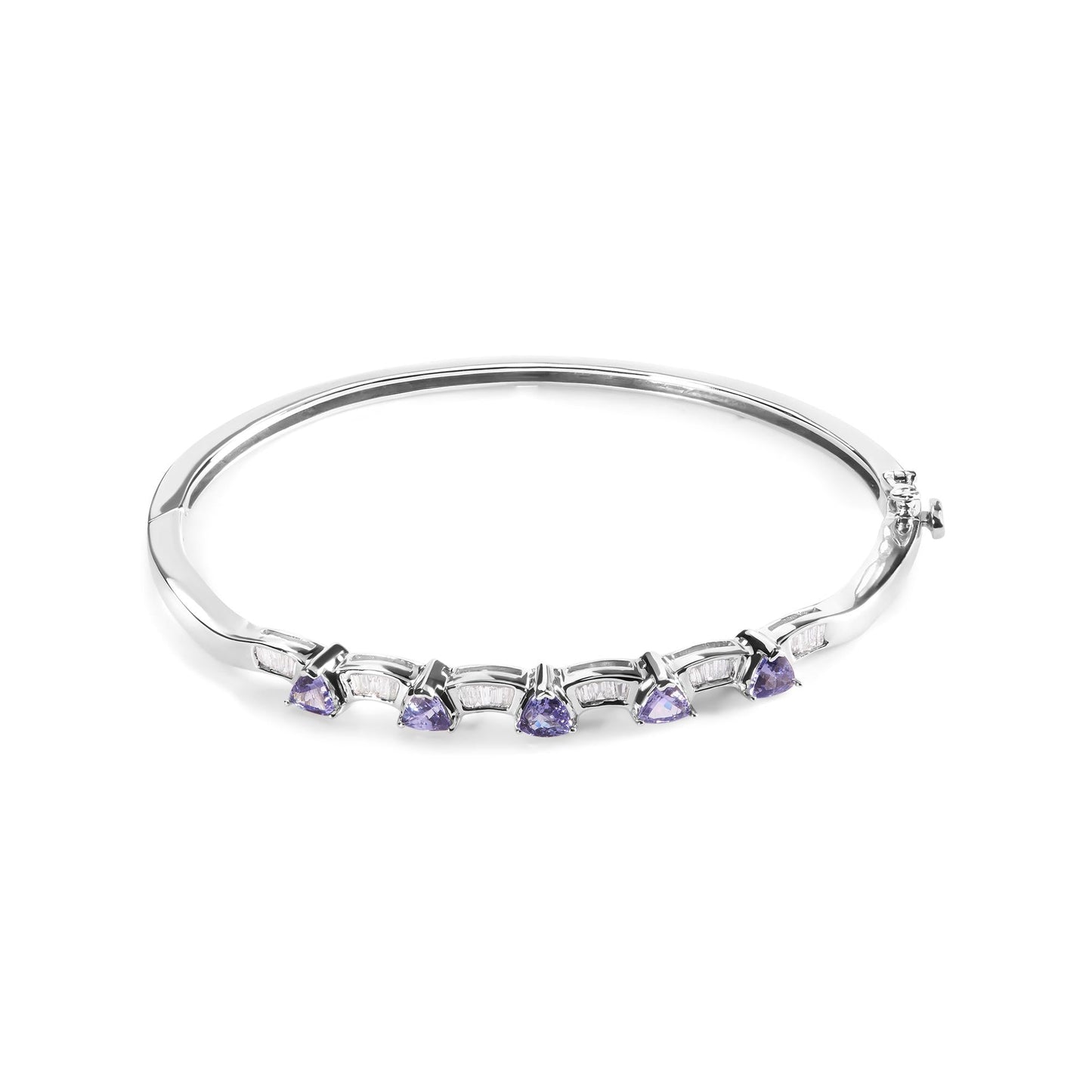 14K Gold Alternating Trillion Tanzanite and 1/3 Cttw Diamond Bangle Bracelet - Size 7"