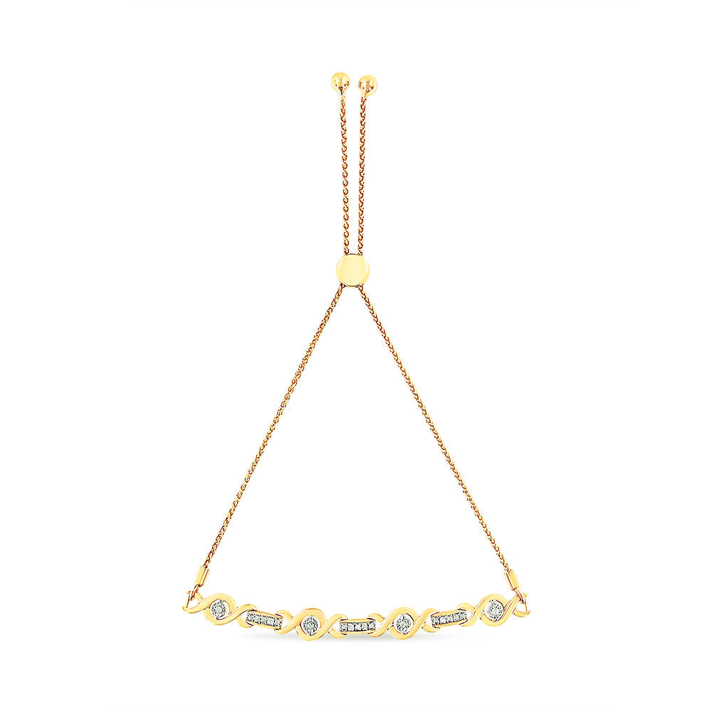 .925 Sterling Silver Channel Set Diamond Accent Twist 4”-10” Adjustable Bolo Bracelet (I-J Color, I3 Clarity)