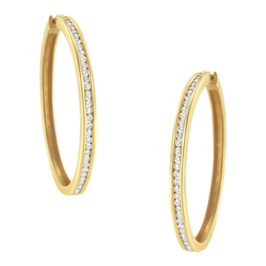 10KT Yellow Gold 1 cttw Slim Diamond Hoop Earrings (I-J Color, I1-I2 Clarity)