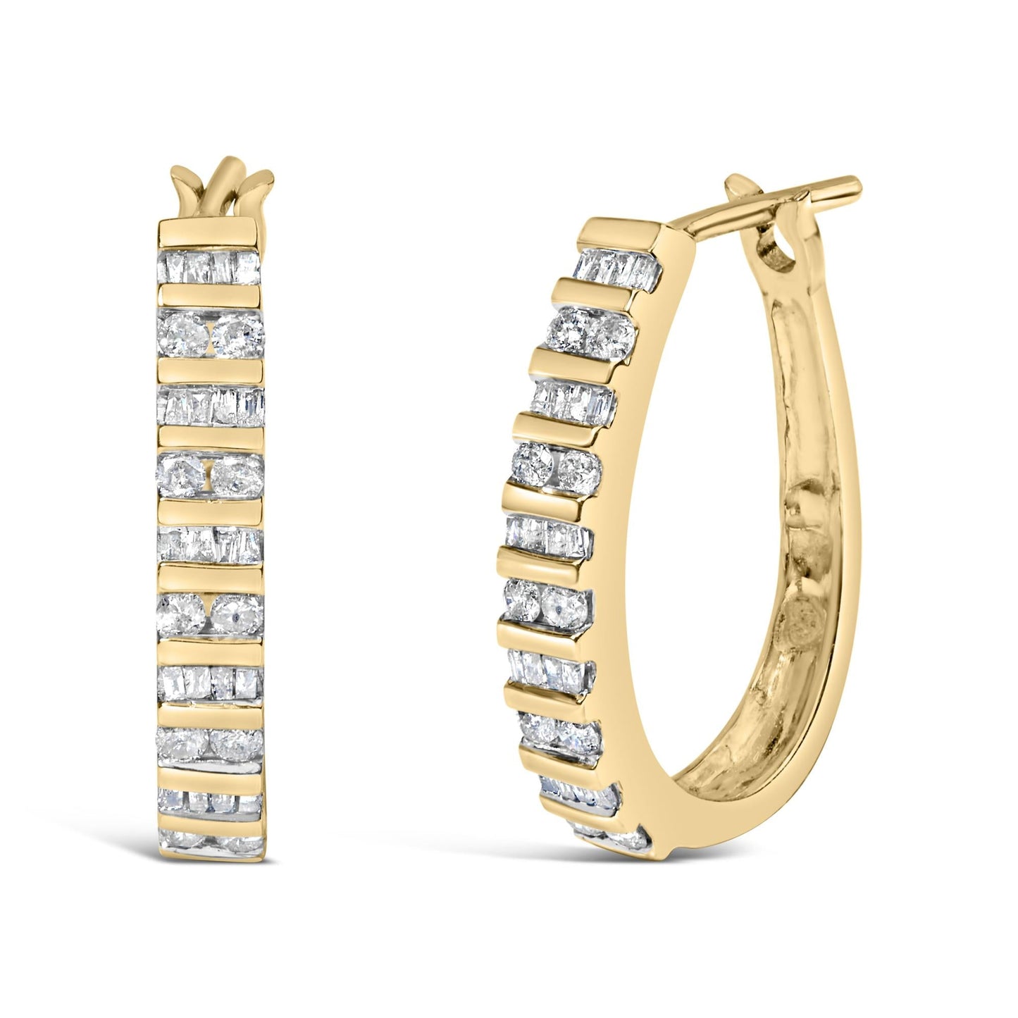 10K White Gold 1.0 Cttw Alternating  Diamond "U" Hoop Earrings (I-J Color, I2-I3 Clarity)