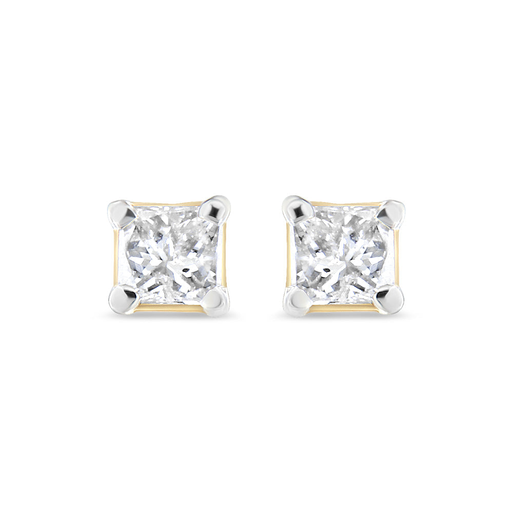 AGS Certified Princess-Cut Square Diamond 4-Prong Solitaire Stud Earrings in 14K Gold (J-K Color, I1-I2 Clarity)