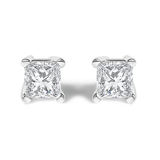 .925 Sterling Silver 1/4 Cttw Princess-Cut Diamond Solitaire Stud Earrings (H-I Color, I3 Clarity)