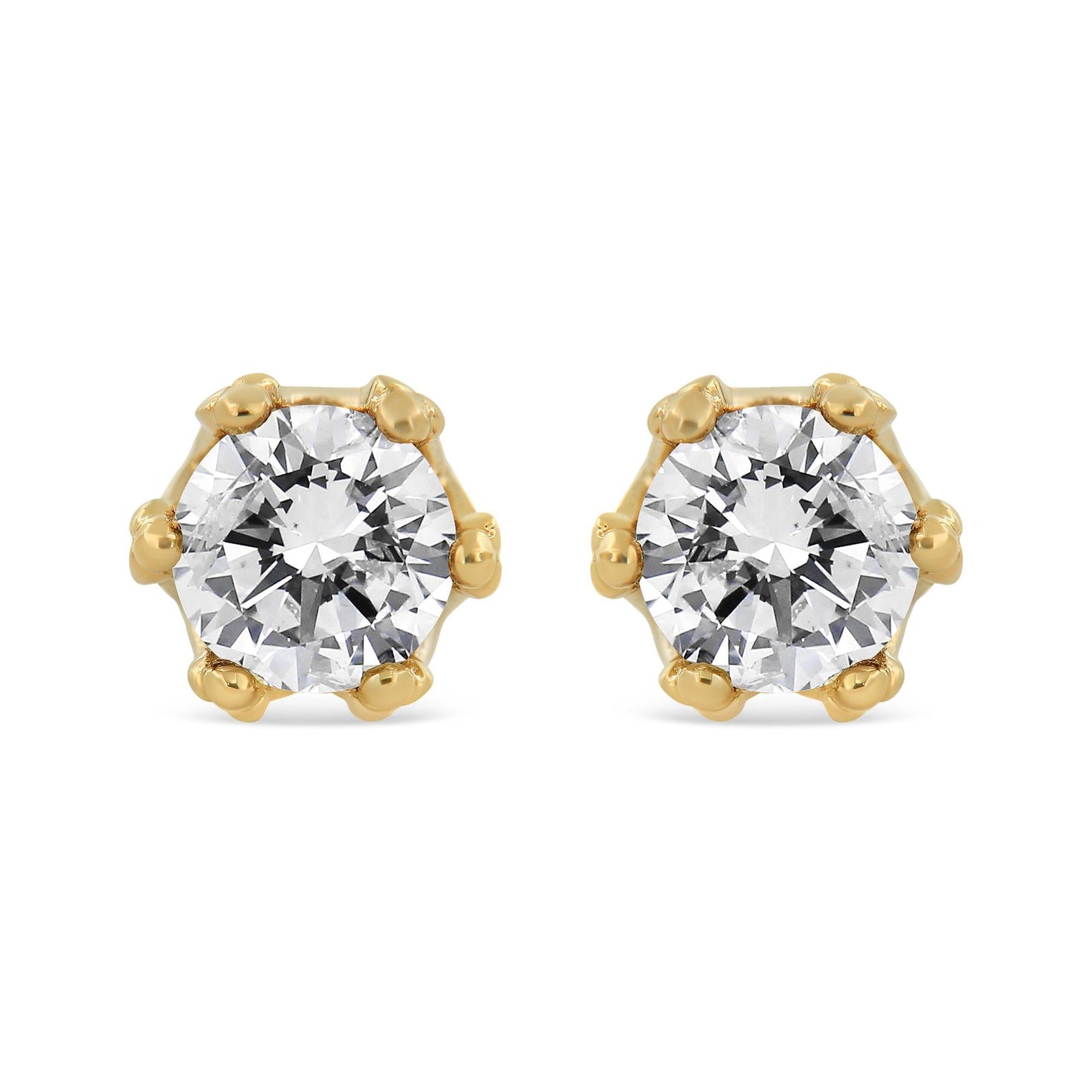14K Yellow Gold 2.0 Cttw Round Diamond Crown Stud Earrings (I-J Color, I1-I2 Clarity)