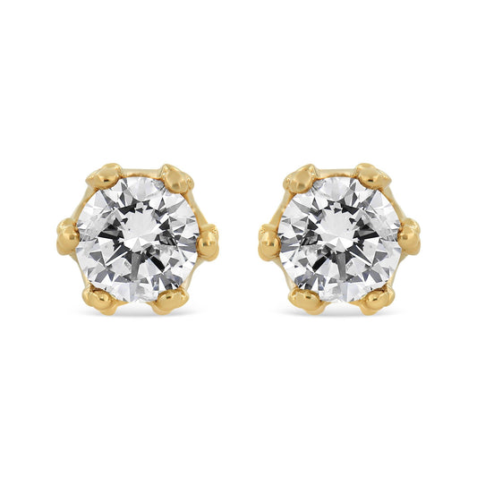 14K Yellow Gold 2.0 Cttw Round Diamond Crown Stud Earrings (I-J Color, I1-I2 Clarity)