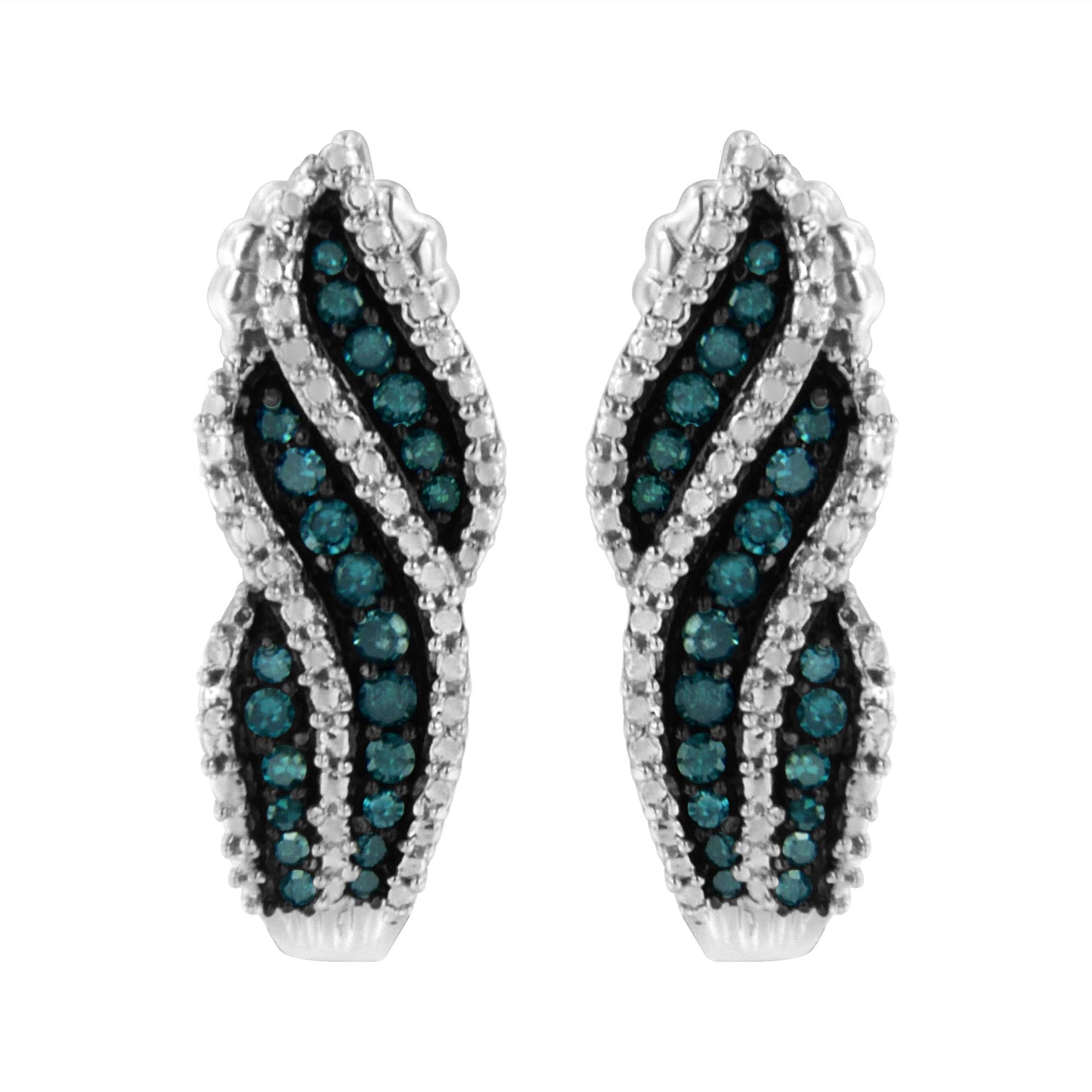 Sterling Silver .5 ct. TDW Treated Blue Diamond Dangling Stud Earrings (Blue, I1-I2)