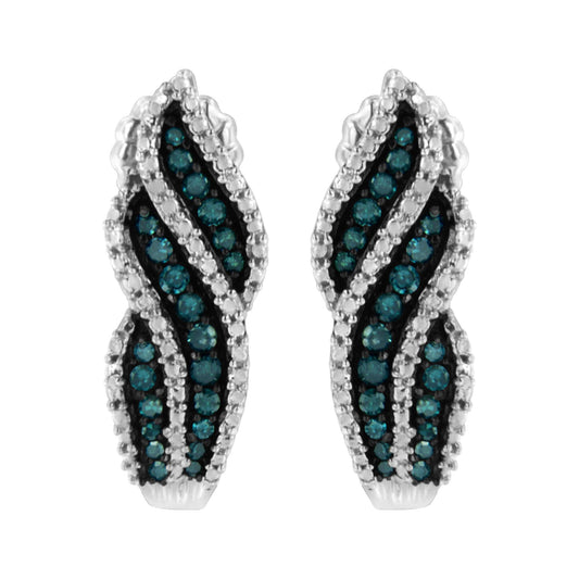 Sterling Silver .5 ct. TDW Treated Blue Diamond Dangling Stud Earrings (Blue, I1-I2)