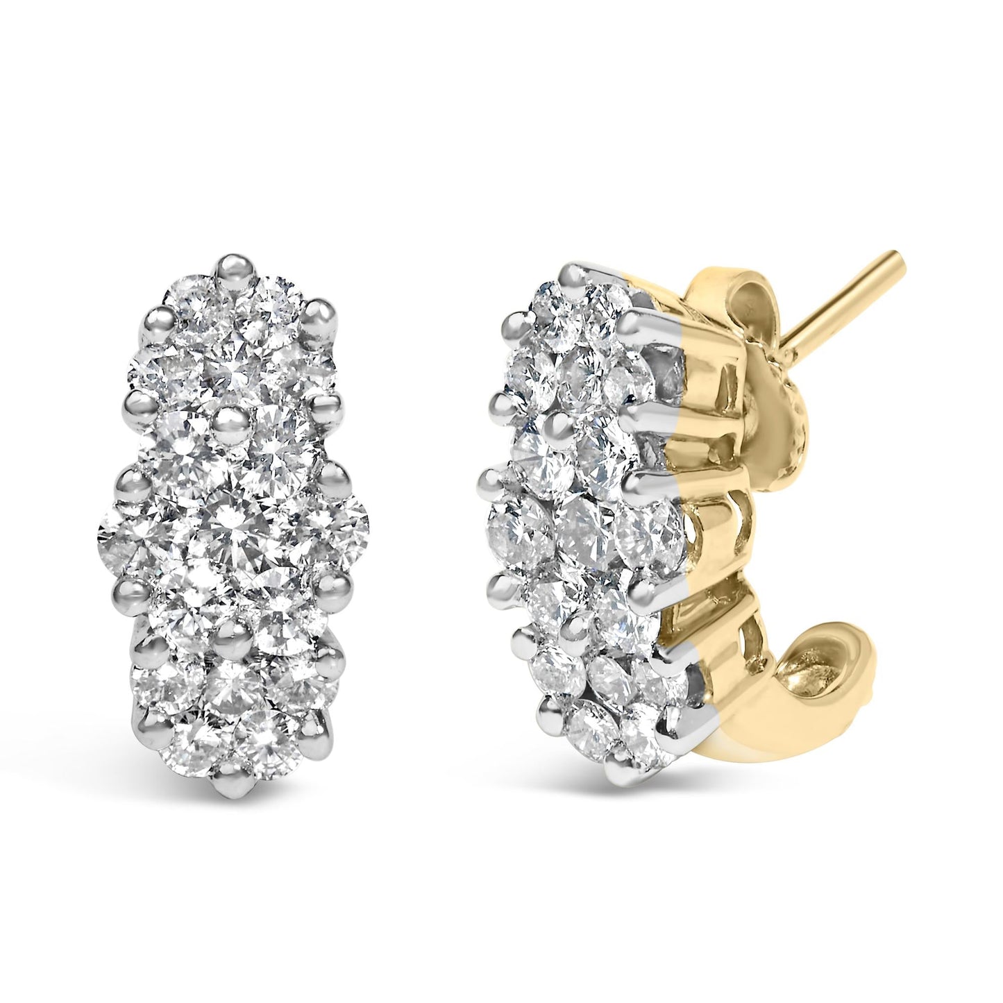 14K Yellow Gold 2.00 Cttw Diamond Cocktail Taper Cluster Stud Earrings (I-J Color, I1-I2 Clarity)