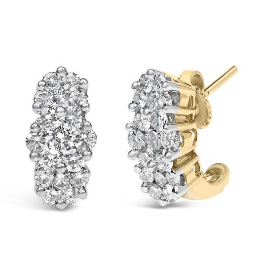 14K Yellow Gold 2.00 Cttw Diamond Cocktail Taper Cluster Stud Earrings (I-J Color, I1-I2 Clarity)