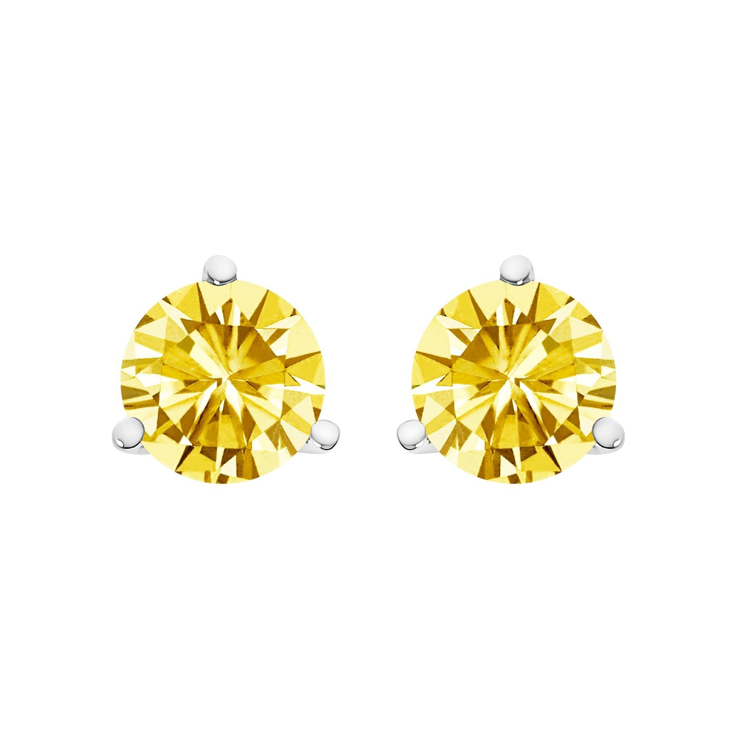 14K Gold 3-Prong Martini Set Yellow Lab Grown Diamond Solitaire Stud Earrings