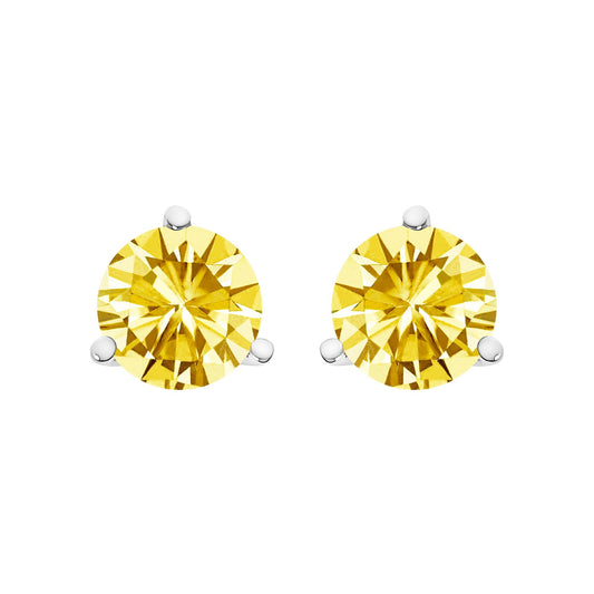 14K Gold 3-Prong Martini Set Yellow Lab Grown Diamond Solitaire Stud Earrings