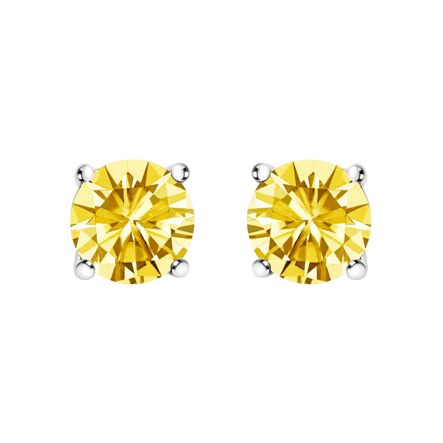 14K Gold Lab Grown Yellow Diamond Solitaire Stud Earrings