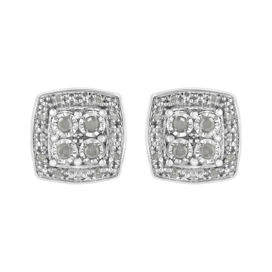 .925 Sterling Silver 1/4 cttw Round Cut Diamond Square Shape Milgrain Stud Earrings (I-J Color, I3 Clarity)