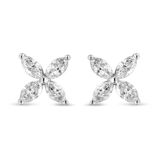 14K White Gold 1.0 Cttw Marquise Diamond 8 Stone Floral Leaf Stud Earrings (H-I Color, SI2-I1 Clarity)