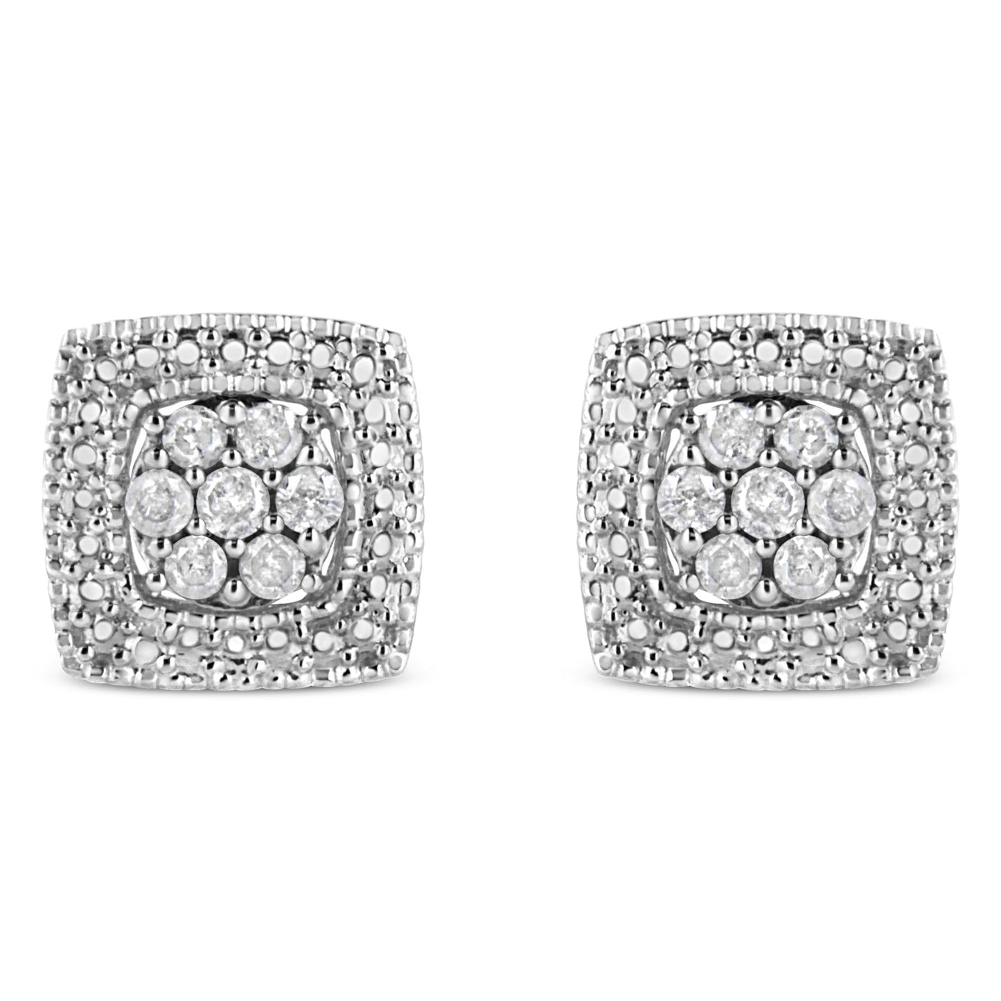 .925 Sterling Silver 1/2 Cttw Diamond Miligrain Square Shape Stud Earrings (I-J Color, I2-I3 Clarity)