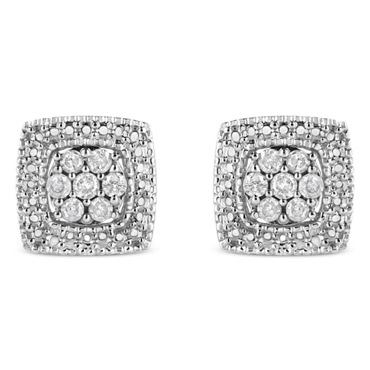 .925 Sterling Silver 1/2 Cttw Diamond Miligrain Square Shape Stud Earrings (I-J Color, I2-I3 Clarity)