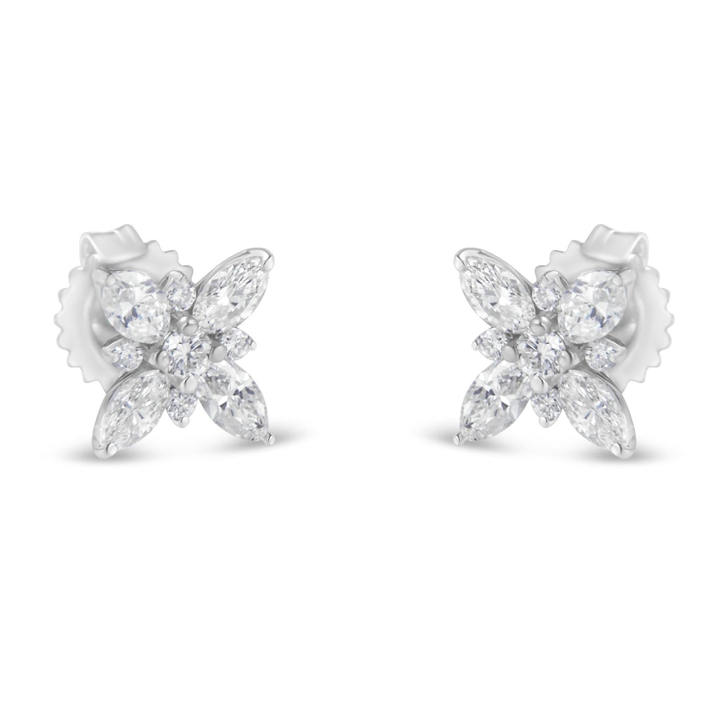 14K White Gold Marquise Diamond Flower Stud Earring (1.00 cttw, H-I Color, SI1-SI2 Clarity)