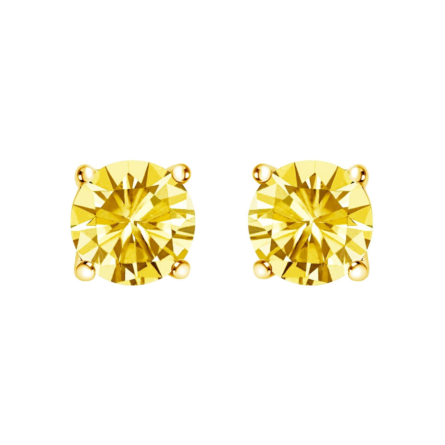 14K Gold Lab Grown Yellow Diamond Solitaire Stud Earrings