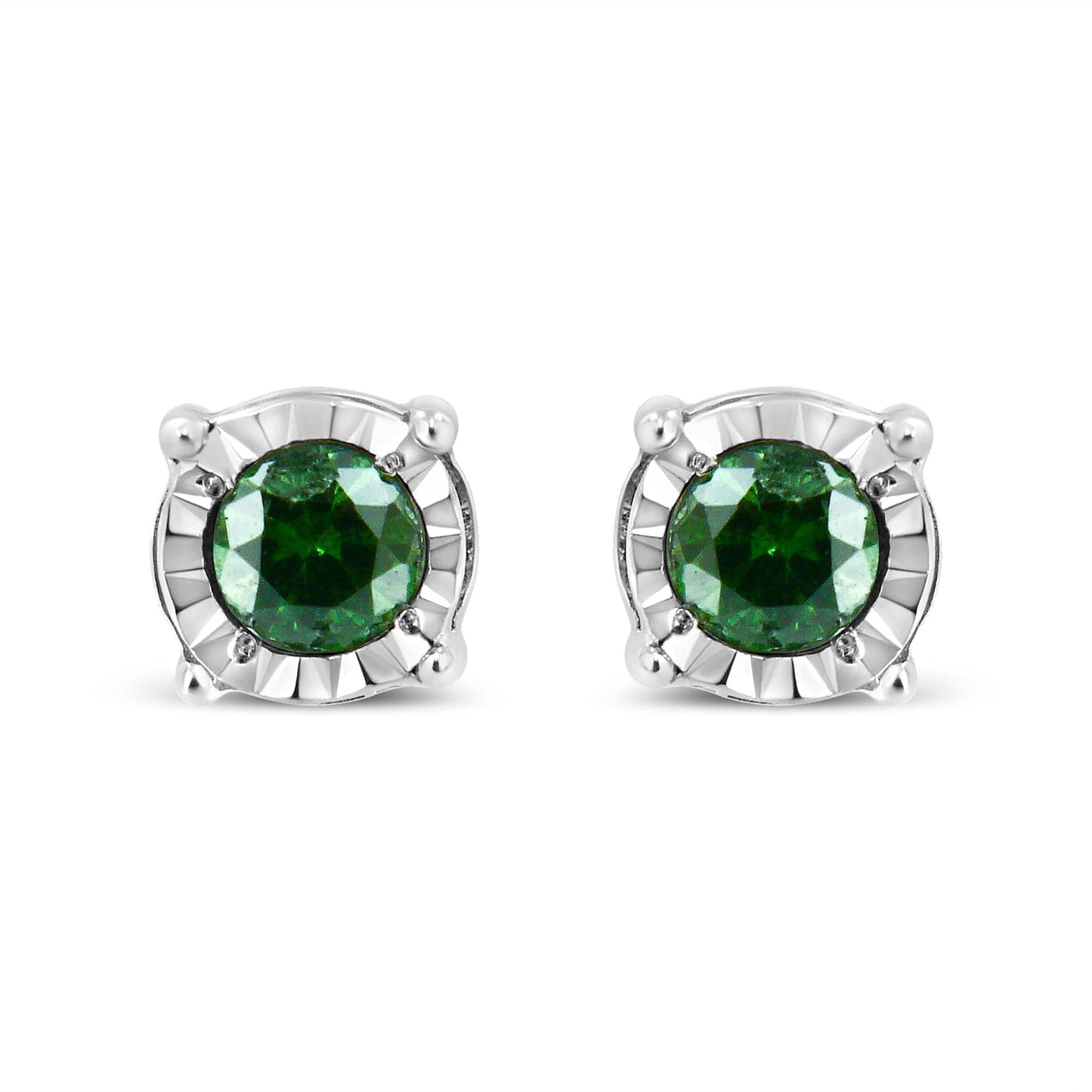 Sterling Silver Rose Cut Treated Green Diamond Solitaire Stud Earrings (0.25 cttw, Green Color, I2-I3 Clarity)