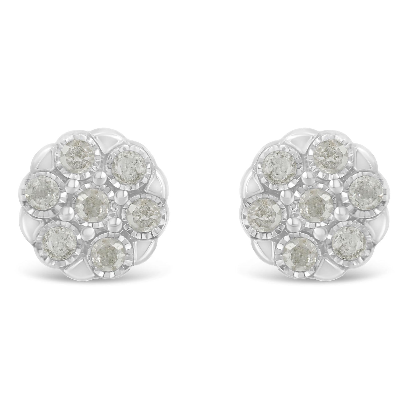 Sterling Silver Rose-Cut Diamond Floral Cluster Stud Earring (0.25 cttw, I-J Color, I2-I3 Clarity)