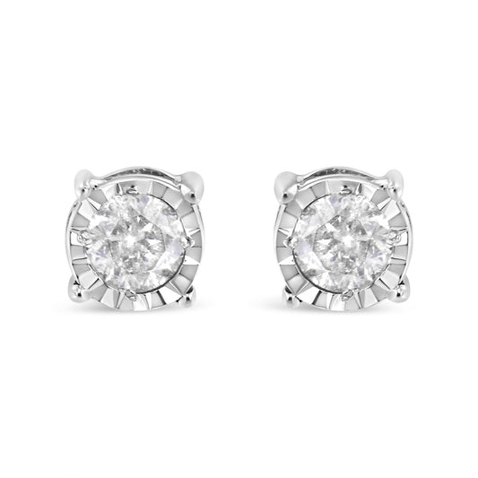 .925 Sterling Silver 3/8 Cttw Miracle-Set Round Brilliant Cut Diamond Solitaire Stud Earrings (K-L Color, I2-I3 Clarity)