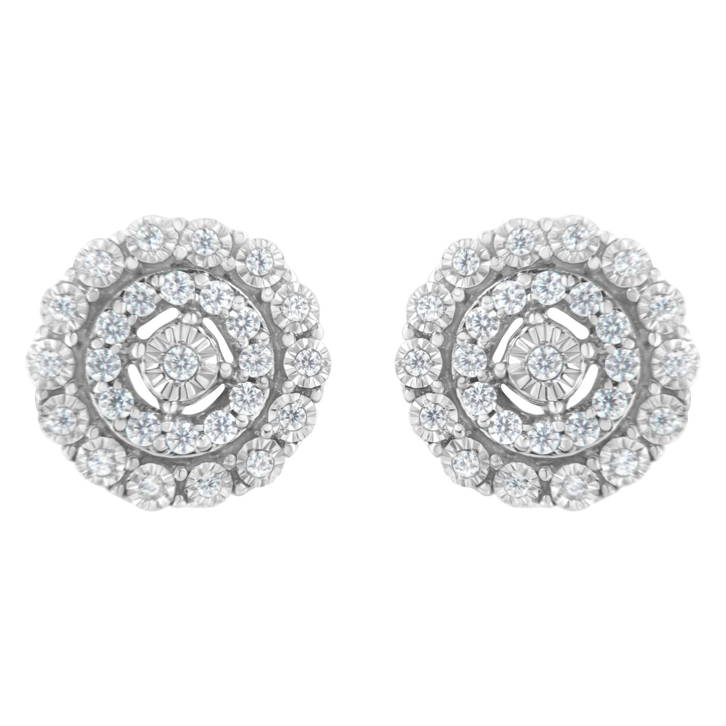 10KT White Gold 1/2 cttw Double Halo Brilliant Round-Cut Diamond Stud Earrings (I-J Clarity, I2-I3 Color)