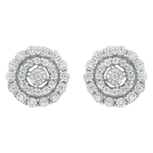 .925 Sterling Silver 1/2 cttw Miracle-Set Diamond Double Halo Stud Earring (I-J Clarity, I3 Color)