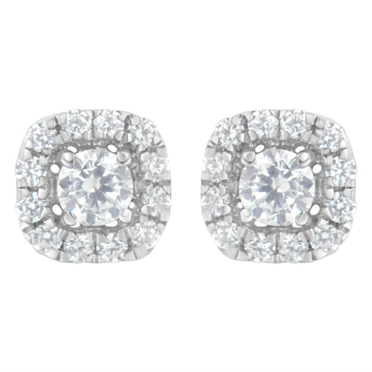 .925 Sterling Silver 1/2 cttw Brilliant Round-Cut Diamond Solitaire with Halo Stud Earring (I-J, I2-I3)