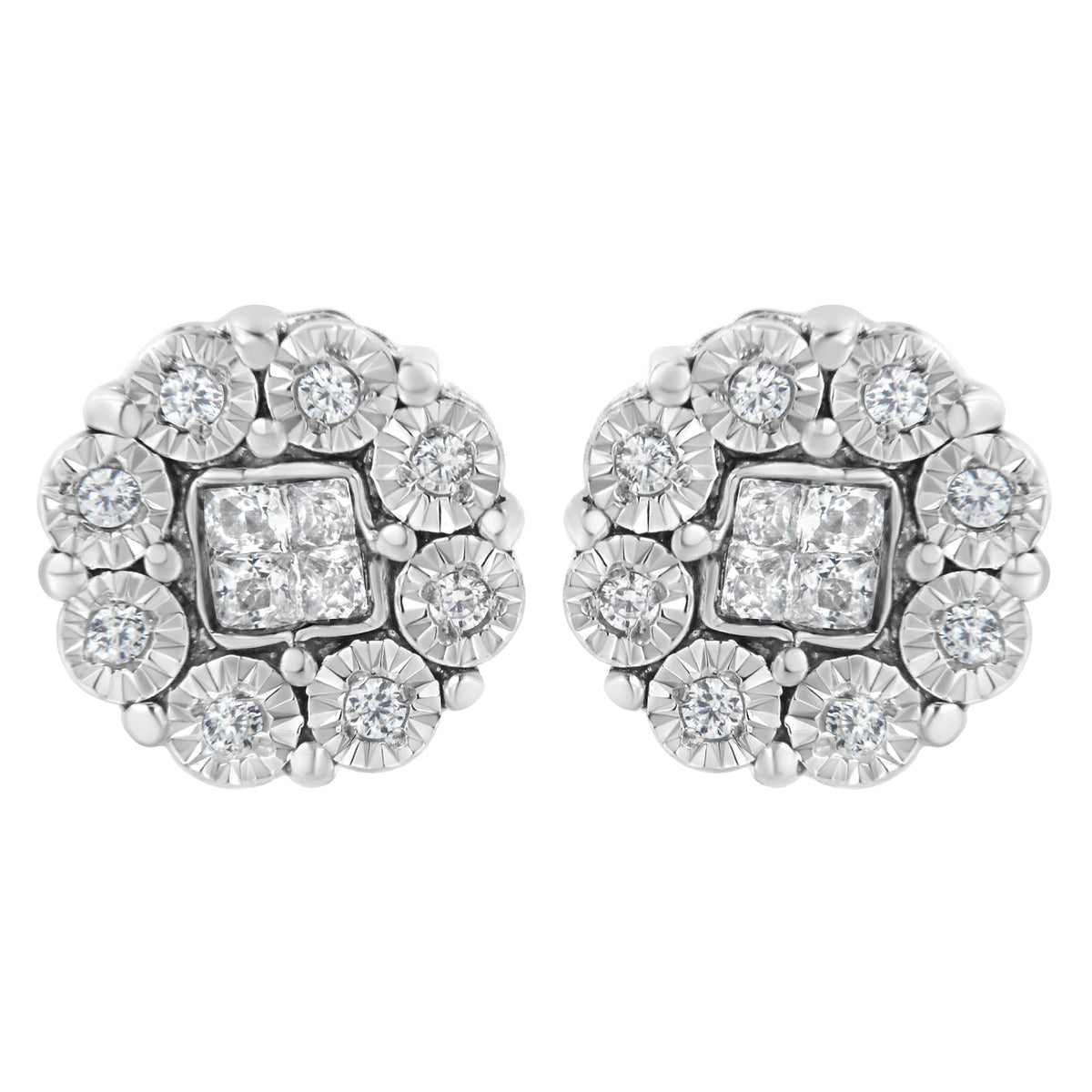 10KT White Gold 1/4ct Diamond Floral Cluster Stud Earring (I-J, I1-I2) - JackiEaslick